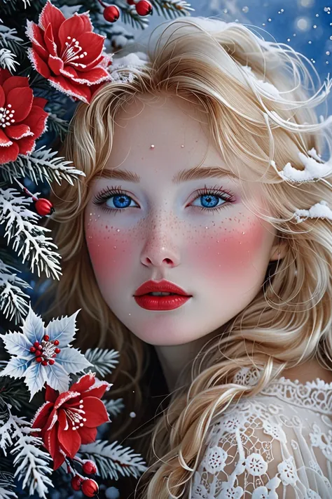 ✨✨✨

 fluffiness ,  Lee Bogle style  &  Rebecca Dotremer ,  close-up of a girl and a scarlet flower, Surrealism,  phantesis , Mysticism, winter,  snowdrifts in layers of white mold and mink , dots, чёрdots, strokes,  lace lace houses ,  Vologda Christmas t...