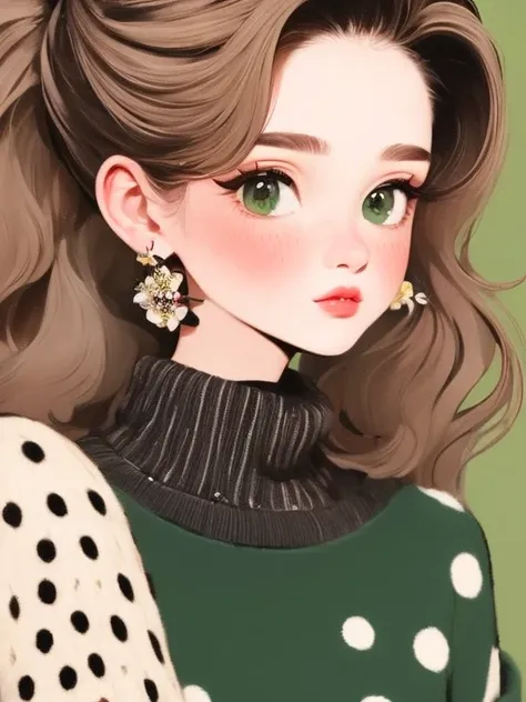 (masterpiece, best quality:1.2),flower arrangement art，watercolor painting，black irregular lines，a beautiful girl，Skin detail processing，The eyes are finely described，Delicate hair，ponytail，black high-neck sweater，White geometric pattern，Sweater details，ha...