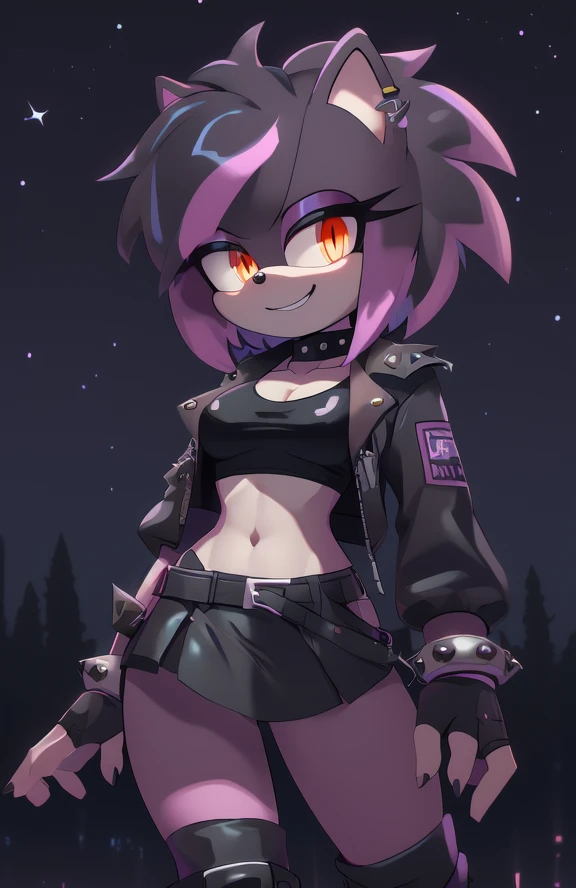 ((masterpiece)) ((UHD)) 4K, High detailed, ((detailed shadowing)) Female anthropomorphic hedgehog, mobian, black fur, furry, Anime style art, Studio Quality, Atractive, cute, gorgeous body, portrait, Best Quality, High resolution, breasts, midriff, multico...