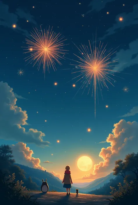 For a poster size of 1080x1920 pixels (portrait) with a New Year theme ala anime Ghibli, here are the specific steps you can follow:

1. Determine the Orientation and Composition

Vertical size (portrait): With dimensions of 1080x1920, focus on vertical, s...