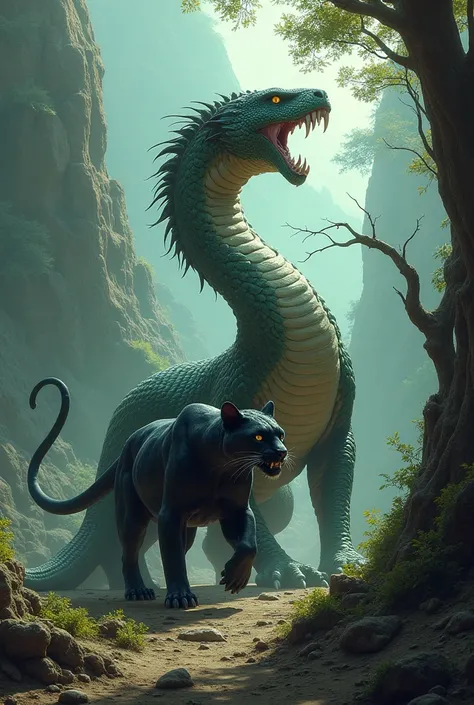 Serpent and panther in an environment of power facing each other , Create a monster 