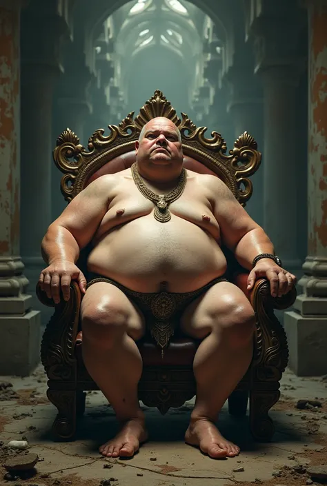 Bald Man,Very fat,Big belly, saggy , Undress,Necklace , Jongraben, sitting on a chair,Ruean Thai