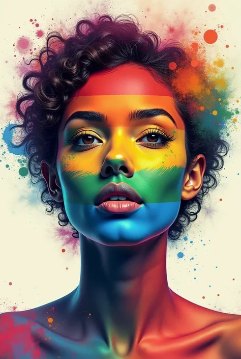  Creating an image of a person with multiple symbolic elements that represent different identities within the LGBTQ community+ (banderas, COLORS, symbols), all merged into a single visual representation .  This approach highlights the idea that identity is...