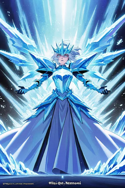 a picture of a anime girl character with a sword and a sword, sliver ice color reflected armor, ice crystal armor, the queen of blades, icy, chaos nightmare ❄️ amour venom, gapmoe yandere grimdark, this character has cryokinesis, detailed key anime art, ch...