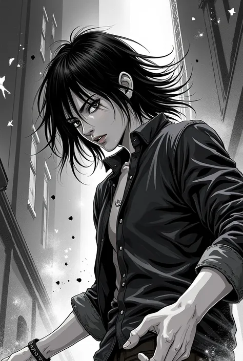  manga style . It has to be in black and white.