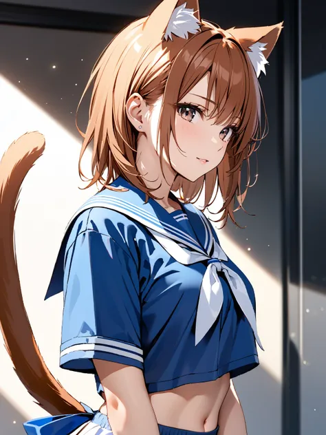 Cat ears,  cat tail,  sailor suit, (Misaka Mikoto), masterpiece:1.5, masterpiece, highest quality, UHD, retina, masterpiece, accurate anatomy, super detailed, high quality, best quality, 8k