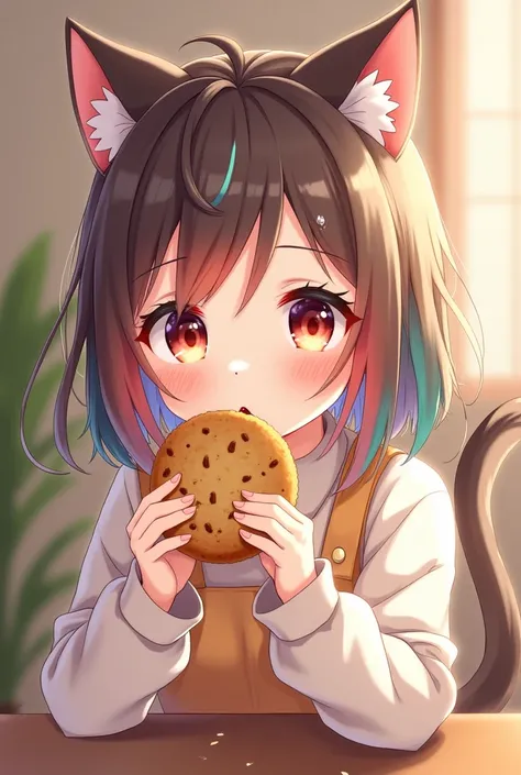  anime girl image, anime girl image,  girl eating a cookie, Cat-Eared Girl  

