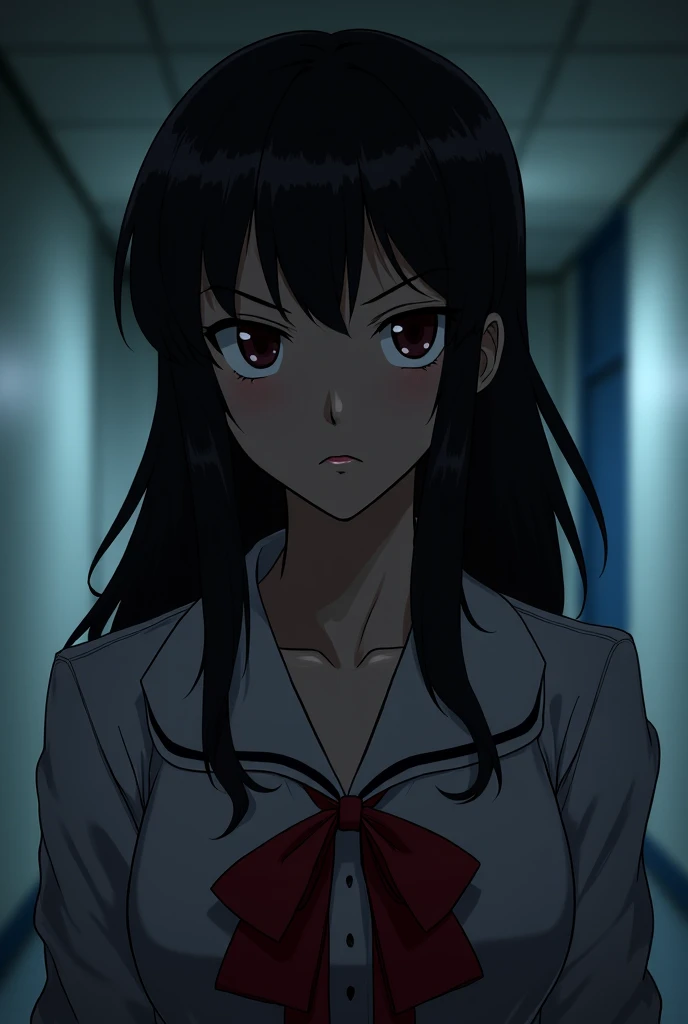 Satsuki Kiryuin from Kill la Kill as Sidney Prescott from Scream (1996). Realistic anime style.