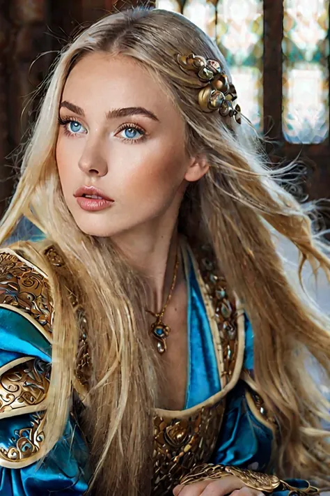 Araffe woman with long blonde hair site on the table with open legs ., Sidney Sweeney, Style of Julia Razumova, brunette with dyed blonde hair, Instagram Template, Portrait Sophie Mudd, paloma cameron in a knight&#39;s armor, Beautiful nordic woman, long b...