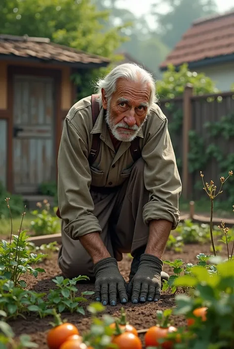 Oldman gardener and poor With dog