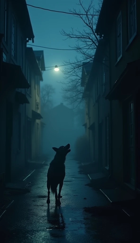 Some ghost are visit and looking horror in background At the night  the silent streets, a dogs bark pierces the night air, believed by ancient folklore to carry warnings of impending doom, shattering the fragile peace with its eerie resonance."