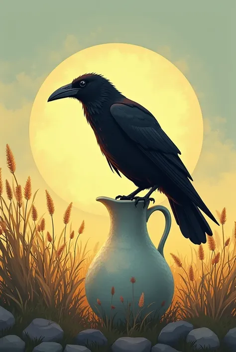 The Thirsty Crow

On a hot summer day, a thirsty crow flew across the fields in search of water. The sun blazed down, and the crow grew desperate. After flying for a long time, it finally spotted a pitcher below.

The crow quickly flew to the pitcher and l...