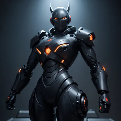 Create a dark robot character, cartoon style,  squarer curves , ultra realistic and 3D , rich in details,  high resolution 