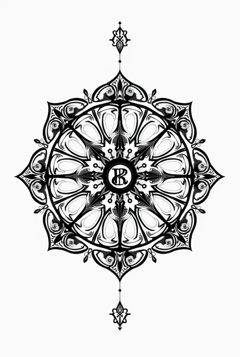  A mandala with the letter R, THE, M and Y in black / white to color . 