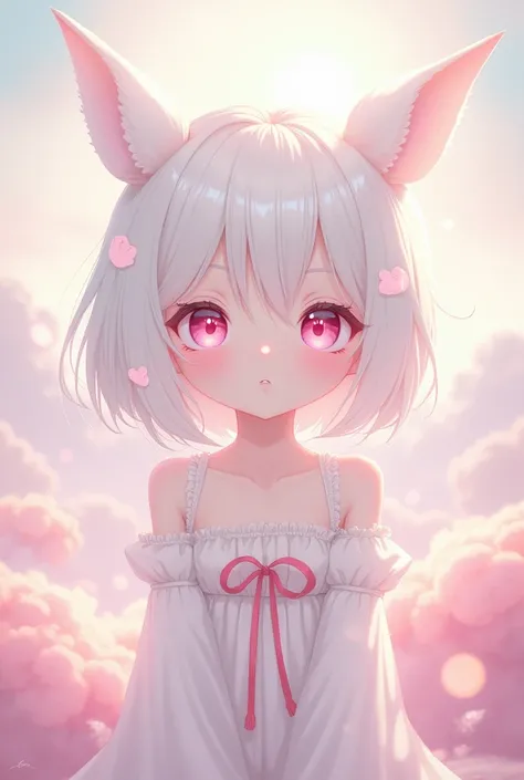 Anime, White haired with pink eyes and cute