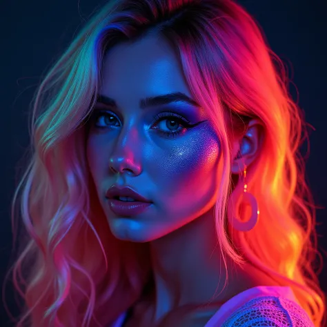  https://image.cdn2.seaart.me/static/upload/20241228/ 43e3010e-10e3-44d0-915d-26e3a83981ce _high. web-based p woman with bright hair and makeup posing for a photo,  psychedelic flowing hair , Psychedelic hair, colorful digital fantasy art ,  glowing rainbo...