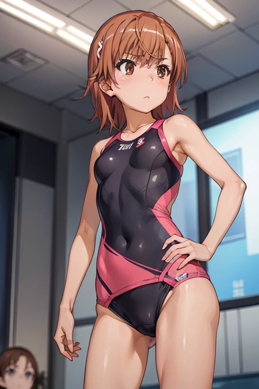 Mikoto misaka.、A Certain Scientific Railgun、girl、Small breasts、whole body,blush,best quality,competition swimsuit