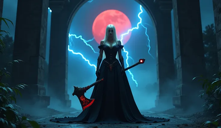 In this masterpiece, a stunning (Clara Morgane in sexy reaper cosplay:1.3), stands at the center of the frame, radiating an aura of mystique and beauty. The ultra-detailed 4K image presents her in front of a (black mana swirl:1.3) framed by the (huge gates...