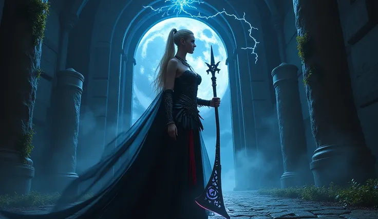 In this masterpiece, a stunning (Clara Morgane in sexy reaper cosplay:1.3), stands at the center of the frame, radiating an aura of mystique and beauty. The ultra-detailed 4K image presents her in front of a (black mana swirl:1.3) framed by the (huge gates...