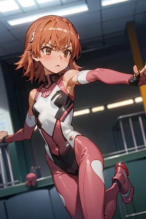 Mikoto misaka.、A Certain Scientific Railgun、girl、Small breasts、whole body,blush,best quality,zentai