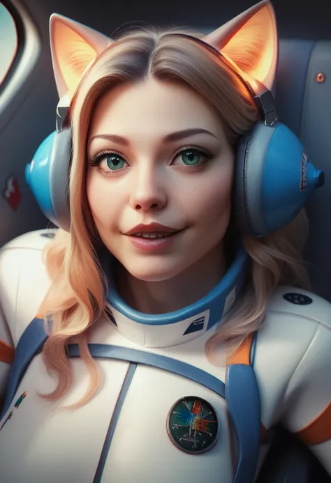 a cat piloting a plane, detailed cat face and body, cute cat expression, cat wearing pilot outfit, detailed airplane cockpit, detailed realistic rendering, cinematic lighting, vibrant colors