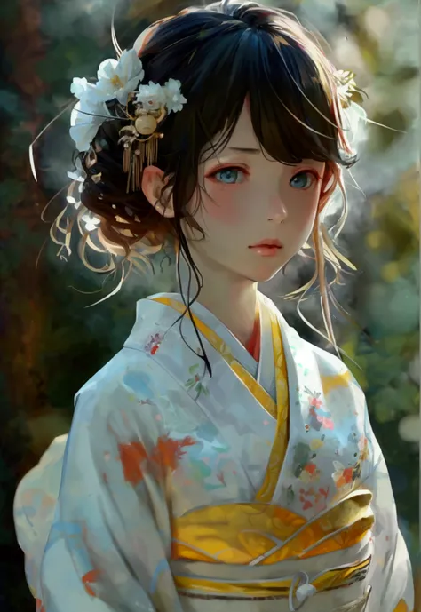 masterpiece, top quality , high res,Anatomical,Realistic, detailed description ,8k,kawaii,shrine,kimono,(( 1 )),Baby Face,Petite,flat body ,Long-sleeved kimono,White snake、