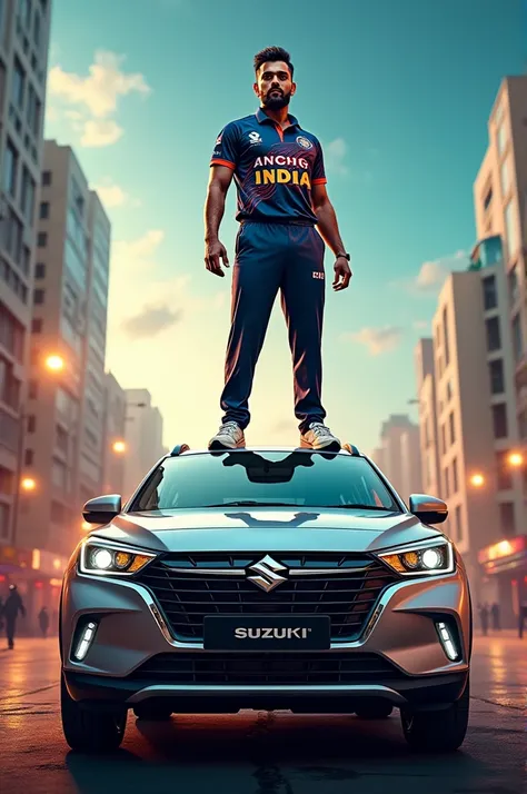 Rohit Sharma stand on maruti suzuki car 