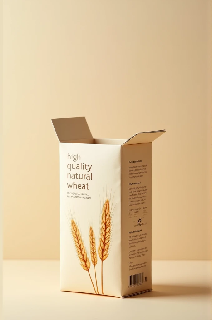 Package Description:

Exterior Appearance: Square Box with Open Top.

 Colors : Light Beige with Image of Wheat Ears.

 The texts :

"High Quality Natural Wheat".

Cooking or Usage Instructions.

