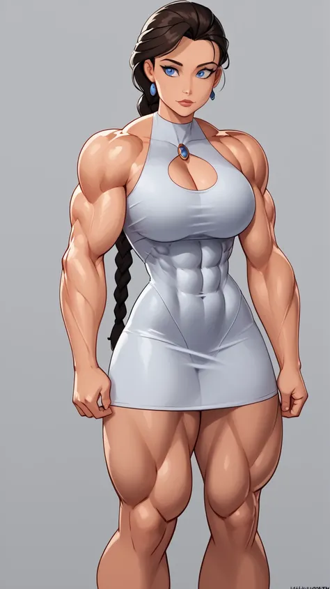 fullbody view, hypermuscular 19 yo ((russian)) woman, rich elitist girl, massive bulky (extremely muscular: 1.5), breathtakingly beautiful muscle woman, long thick braid, steel-hard hypermuscular body, haughty arrogant proud, muscular powerful bodybuilder ...