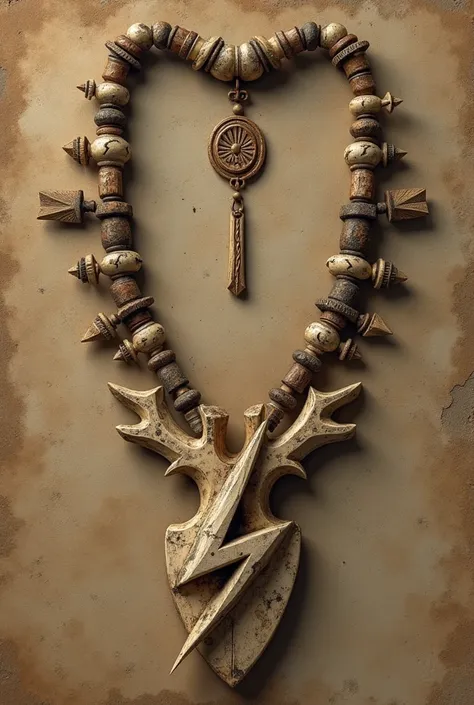 Medieval totem necklace symbol of lightning made with bone 