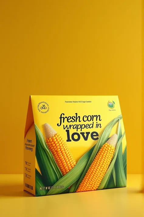 Package Description:

Exterior Appearance:  a long box with a bright yellow .

 Colors :  front opening with pictures of corn cobs.

 The texts :

"Fresh corn wrapped in love ".
