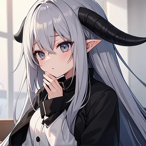 black sheep horn、 gray hair、、 girl、Ajin、Long, thin ears、 longhair 