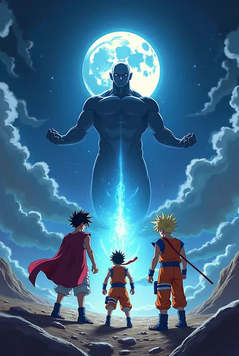 Luffy Naruto Goku loved Gojo in space and fought against a lunar monster on the Moon