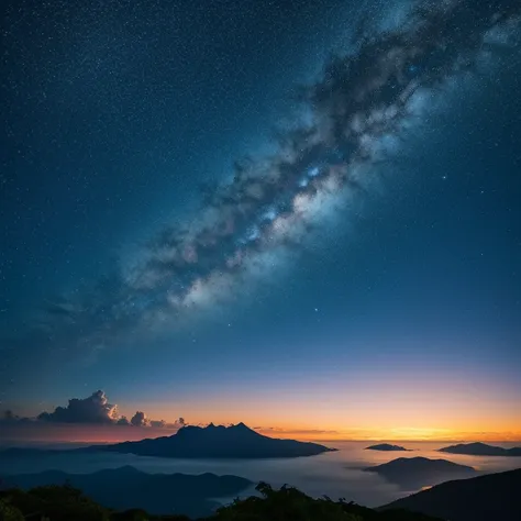 background　 starry sky 　sea　Mountain