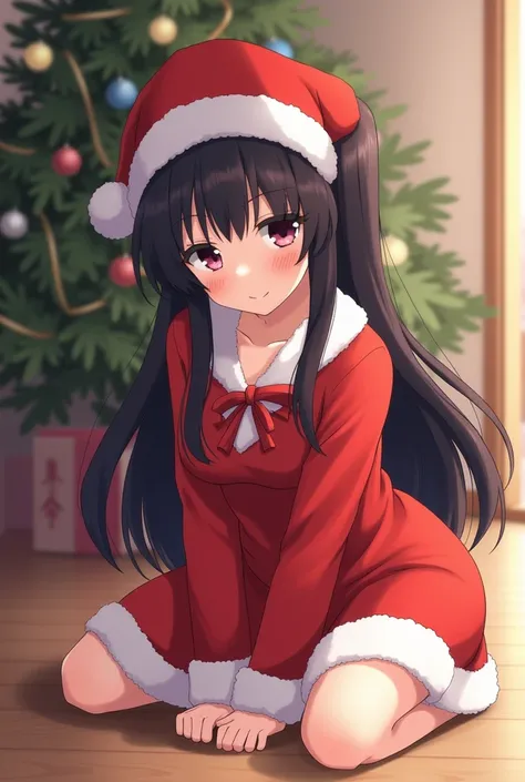 Hinata with large tits wearing Santa outfit showing her ass 90° tilted towards floor