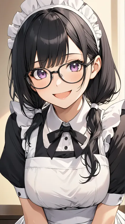 Black Hair,  glasses, Maid Uniform, Smiley Face