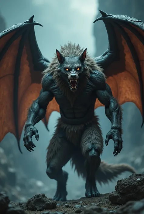 Man with Dragon wings and werewolf body