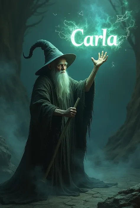 Old Witch with a broom who writes the name Carla 3d