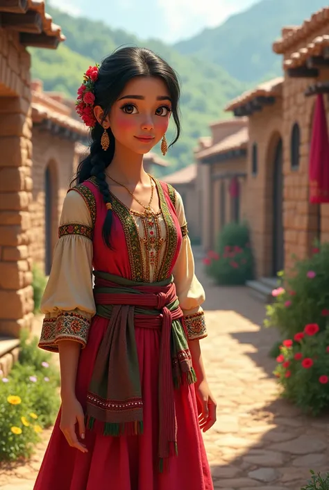 A disney pixar poster with kurdistan a kurdish woman in village