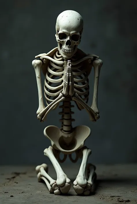 Generate an image of skeleton praying (show front)