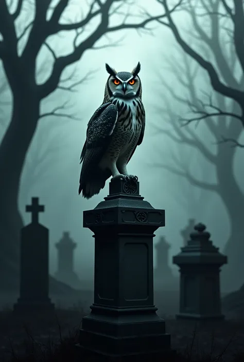 The owl sits alone in the graveyard