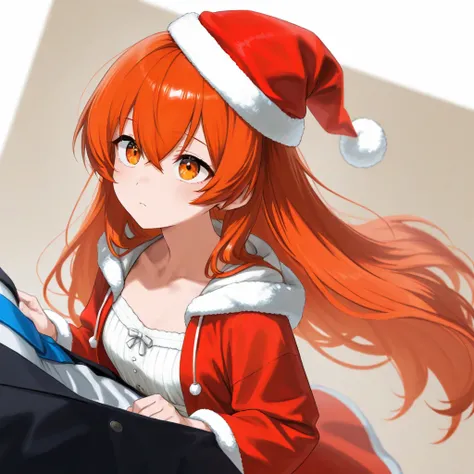  Redhead girl, orange eyes . With a Christmas hat and dress .Open dress at the top, medium chest. Shes on New Years Eve 