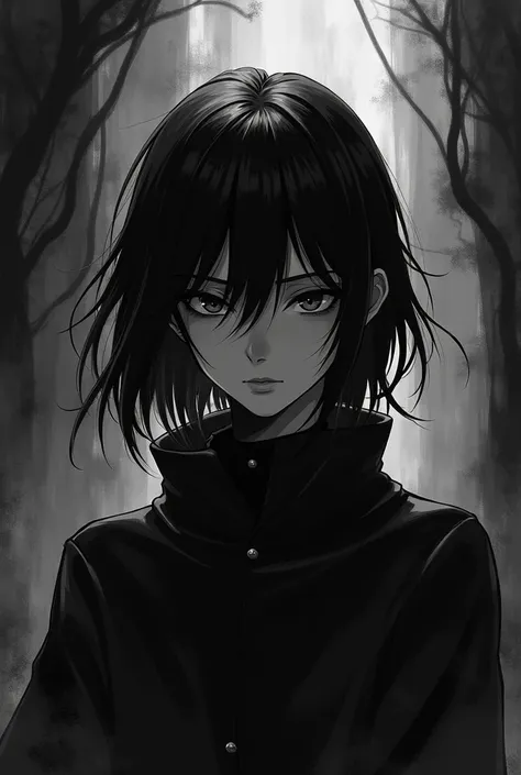 Give me a portrait 700 mm * 300 mm illustrations black anime scene