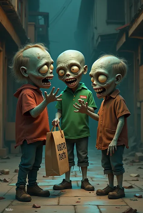 3 zombies friend with a uber eats guy