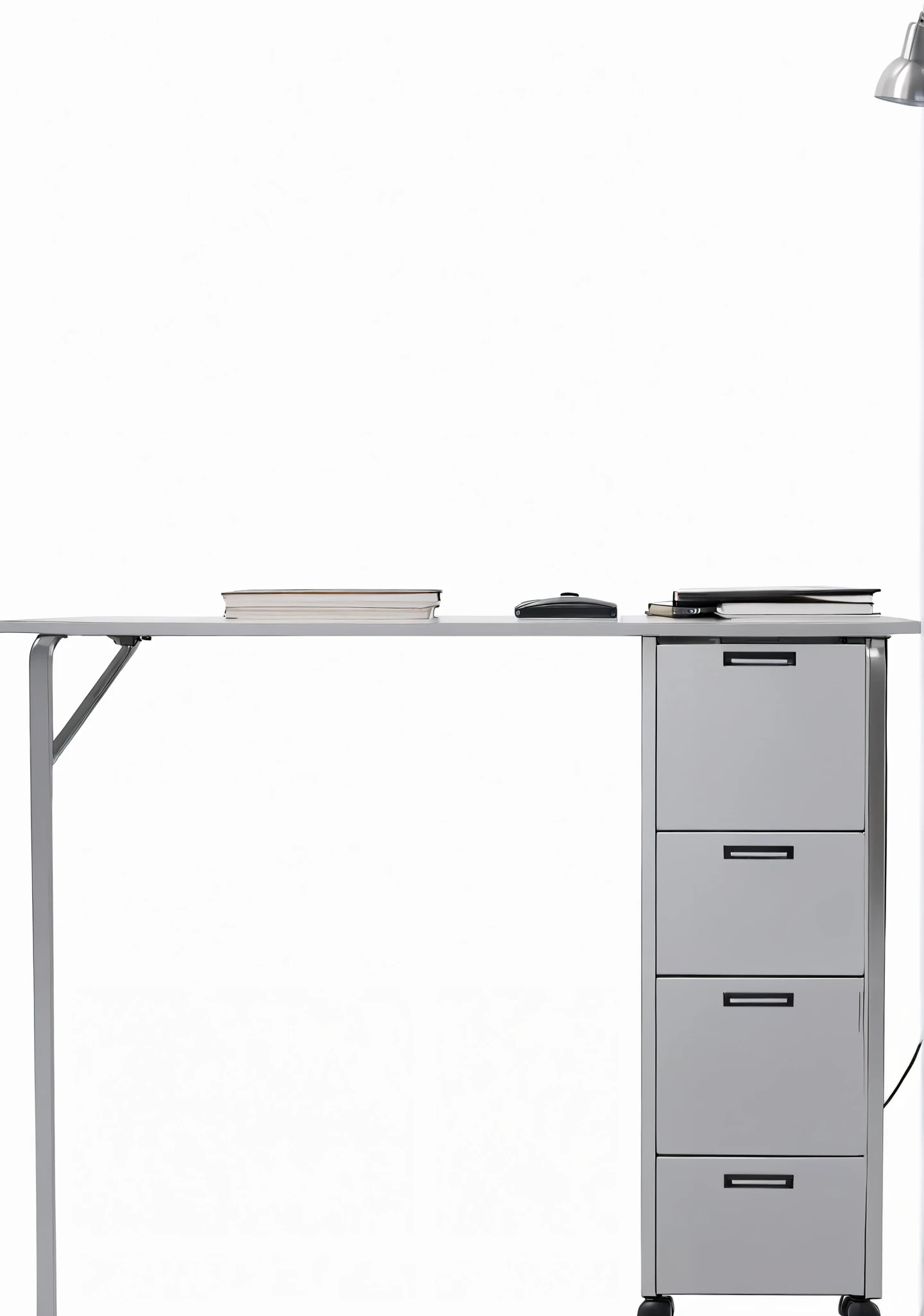 silver desk、white background