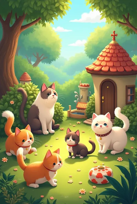 Multiple Cats、Cat World、Home族、Home、たくさんのHome族、 cute anthropomorphic 、Living 、Playing in a place with lots of greenery、A sunny place