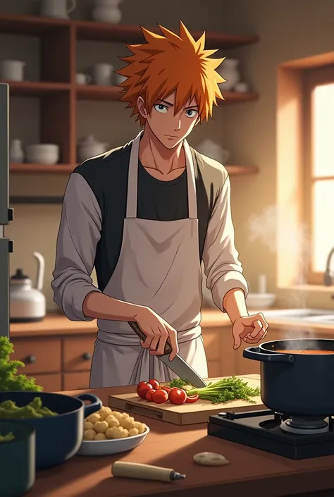 Ichigo cooking in the background