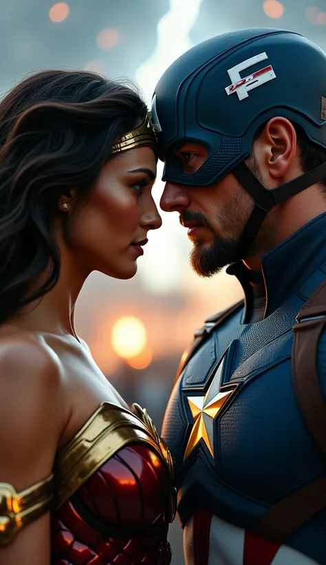 Face-to-Face Prompt: Wonder Woman and Captain America

Two iconic heroes stand face-to-face in a tense yet noble moment. Wonder Woman, with her Amazonian armor gleaming under a dim light, radiates power and confidence. Her glowing golden tiara and intricat...