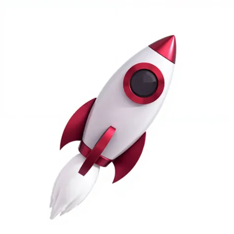 3d illustrtion white and red space rocket with fiery flame on exhaust pipe