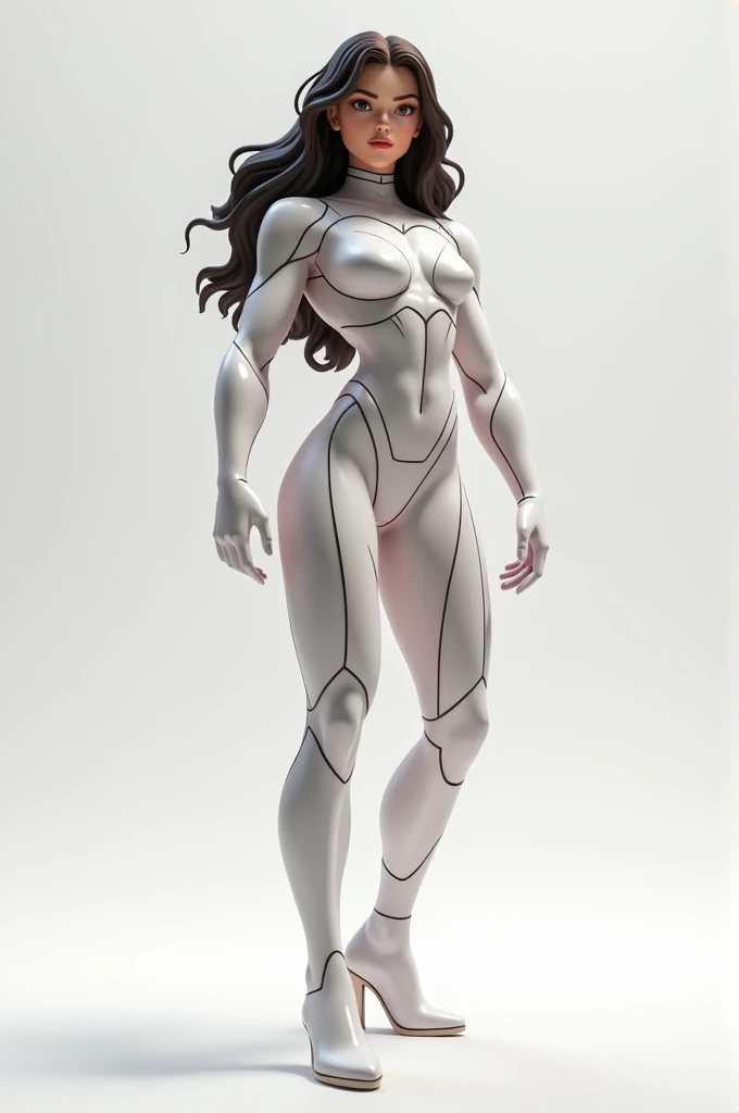 Create a 3d animated super power girl in a neat white background 